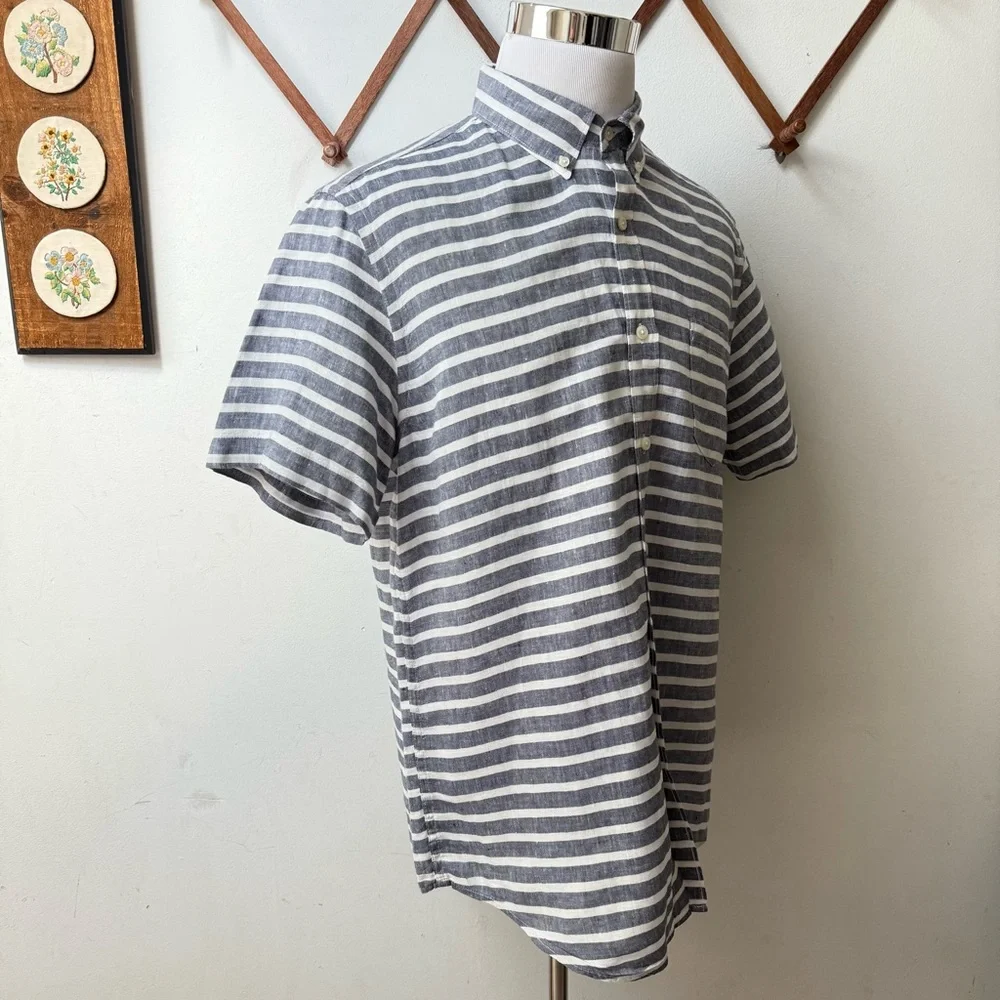 J. Crew Linen Striped Oxford Button Down Shirt